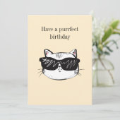 paarse verjaardagskaartje pun grappige kat kaart (Staand voorkant)