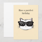 paarse verjaardagskaartje pun grappige kat kaart (Voorkant / Achterkant)