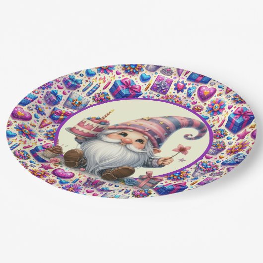 Paarse Verjaardagskabinet Papieren Bordje (Gekanteld)