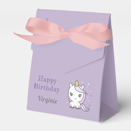 Paarse verjaardagskist met een Cute Unicorn Bedankdoosjes (Voorkant Zijde)