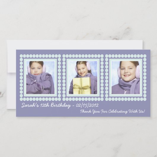 Paarse verjaardagsmeisje Bedankt Fotokaarten (Voorkant)