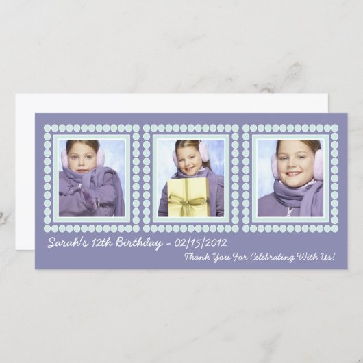Paarse verjaardagsmeisje Bedankt Fotokaarten (Voorkant / Achterkant)