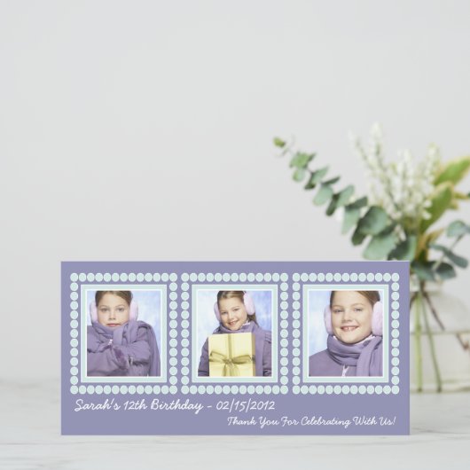 Paarse verjaardagsmeisje Bedankt Fotokaarten (Staand voorkant)