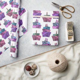Paarse verjaardagstaarten cadeaupapier
