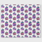 Paarse verjaardagstaarten cadeaupapier (Vlak)