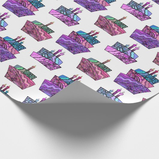 Paarse verjaardagstaarten cadeaupapier (Hoek)