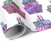 Paarse verjaardagstaarten cadeaupapier (Rol Hoek)