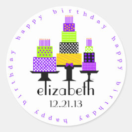 Paarse verjaardagstaarten Happy Birthday Ronde Sticker