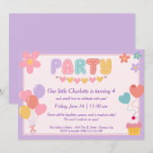 Paarse verjaardagsuitnodiging pastel kaart (Voorkant / Achterkant)