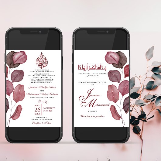 Paarse verlaat minimalistische moslimbruiloft Nika Kaart