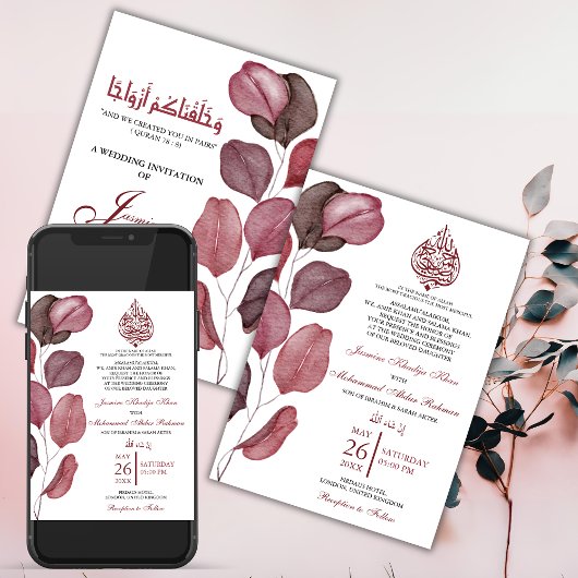 Paarse verlaat minimalistische moslimbruiloft Nika Kaart