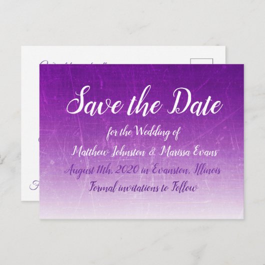 Paarse verloopGepersonaliseerd Save the Date Brief Briefkaart (Voorkant / Achterkant)