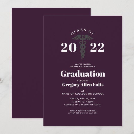 Paarse verpleegkundige Afstuderen 2022 Medical Cad Kaart (Voorkant / Achterkant)