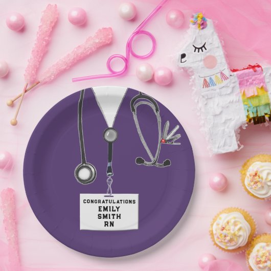 Paarse verpleegkundige Graduation Party Papieren Bordje (Feest)