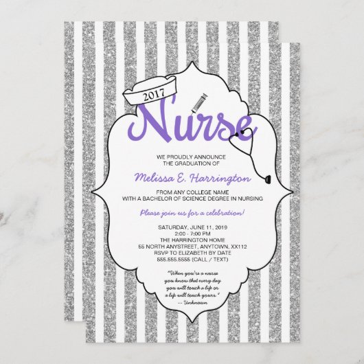 Paarse Verpleegster afstuderen RN pinning ceremoni Kaart (Voorkant / Achterkant)