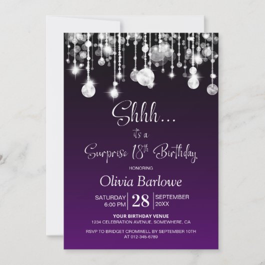 Paarse verrassing 18e verjaardagsfeest kaart (Voorkant)