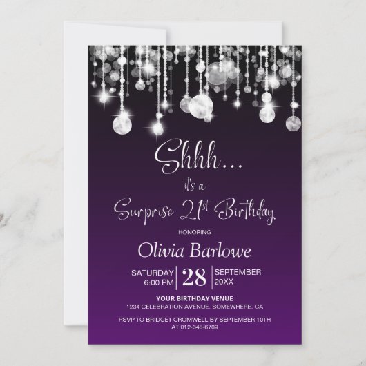 Paarse verrassing 21ste verjaardagsfeest kaart (Voorkant)