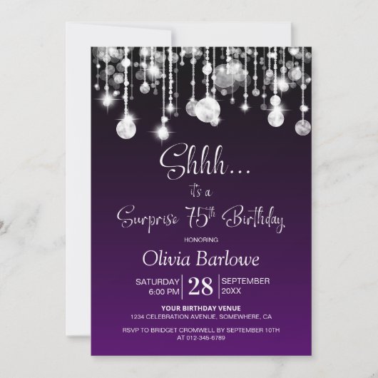 Paarse verrassing 75ste verjaardagsfeest kaart (Voorkant)