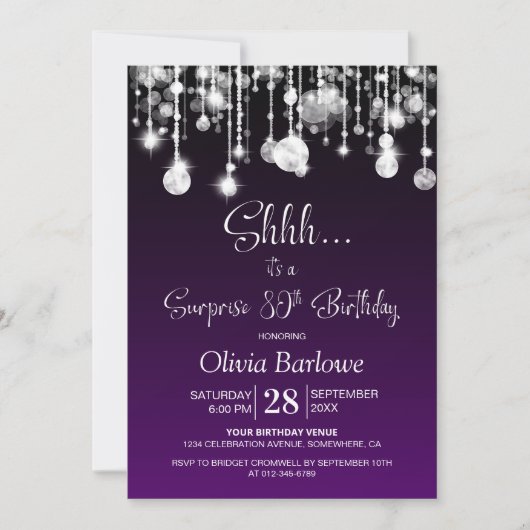 Paarse Verrassing 80ste Verjaardagsfeest Kaart (Voorkant)