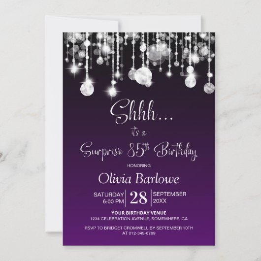Paarse Verrassing 85ste Verjaardagsfeest Kaart (Voorkant)