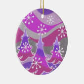 Paarse versierronde winterbomen keramisch ornament (Rechts)