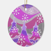 Paarse versierronde winterbomen keramisch ornament (Links)