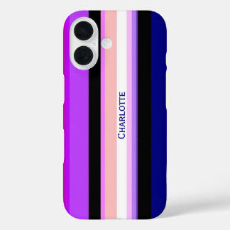 Paarse verticale, meerkleurige strepen iPhone 16 hoesje