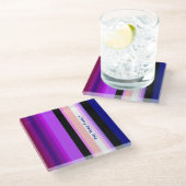 Paarse verticale, meerkleurige strepen glazen onderzetter (Schuin)