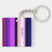 Paarse verticale, meerkleurige strepen sleutelhanger (Achterkant)