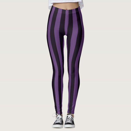 Paarse verticale strepen decor leggings (Voorkant)
