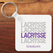 Paarse verweerde lacrosse woord sleutelhanger (Voorkant)