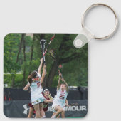 Paarse verweerde lacrosse woord sleutelhanger (Achterkant)