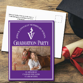 Paarse Veterinaire School Afstudeerfeest Uitnodiging Briefkaart