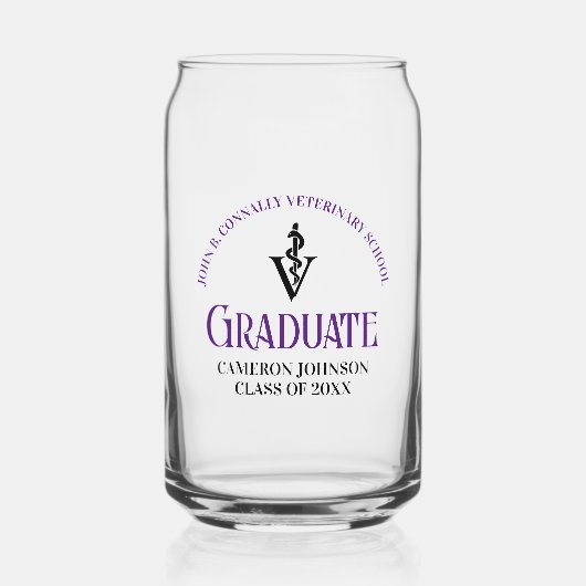 Paarse Veterinaire School Afstuderen Gepersonalise Blikvorm Glas (Voorkant)