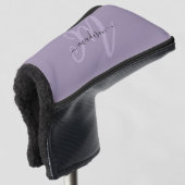 Paarse Vetgedrukte Script Monogram en Naam Golfheadcover (3/4 voorkant)