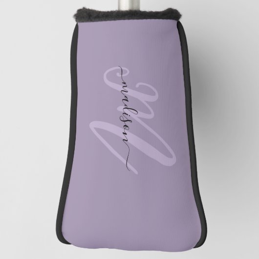 Paarse Vetgedrukte Script Monogram en Naam Golfheadcover (Draai 90)