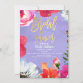 Paarse Vetgeverfde Bloemen Pop Goud Vrijgezellenfe Kaart (Voorkant)