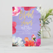 Paarse Vetgeverfde Bloemen Pop Goud Vrijgezellenfe Kaart (Staand voorkant)