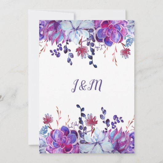 Paarse vetplanten & bladeren bruiloft uitnodiging (Achterkant)