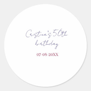 paarse vette 50 verjaardag jubileum voeg naam datu ronde sticker