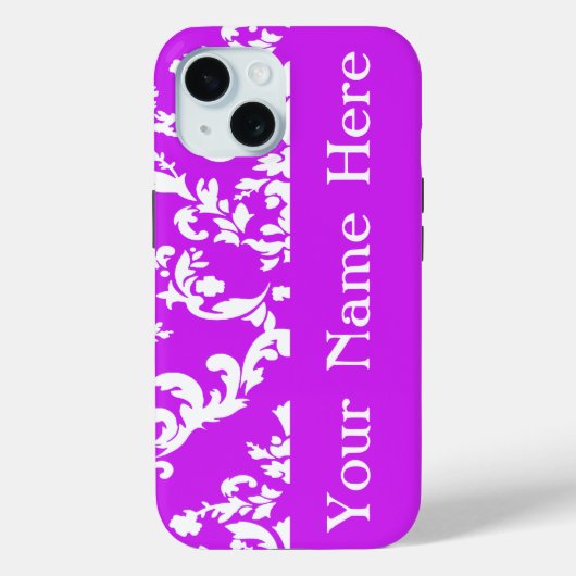 Paarse Vette Damask met naam @ Emporiomoffa Case-Mate iPhone Case (Achterkant)
