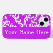 Paarse Vette Damask met naam @ Emporiomoffa Case-Mate iPhone Case (Achterkant (horizontaal))