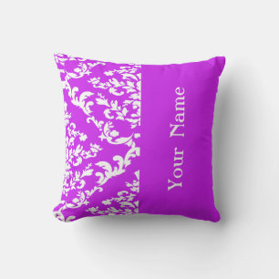 Paarse Vette Damask met naam @ Emporiomoffa Kussen