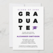 Paarse Vette GRADUATE Letters en Afstudeerhoed Kaart (Voorkant)