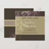 Paarse victoria damast save the date (Voorkant / Achterkant)