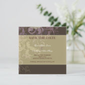 Paarse victoria damast save the date (Staand voorkant)