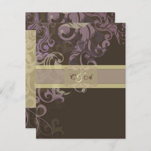 Paarse Victoria Huwelijksontvangstkaart Informatiekaartje (Voorkant / Achterkant)