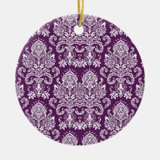 Paarse Victoriaans Damask Keramisch Ornament (Voorkant)