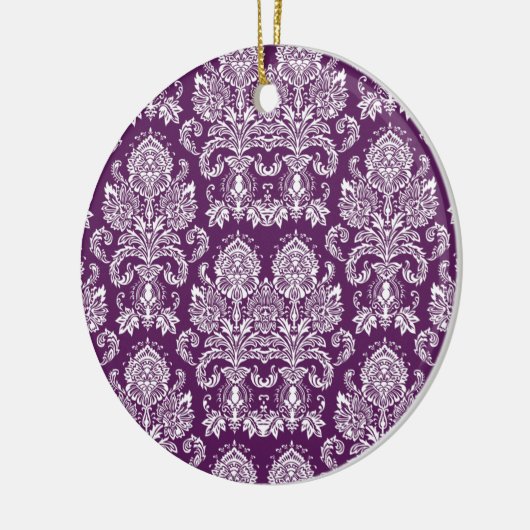Paarse Victoriaans Damask Keramisch Ornament (Links)