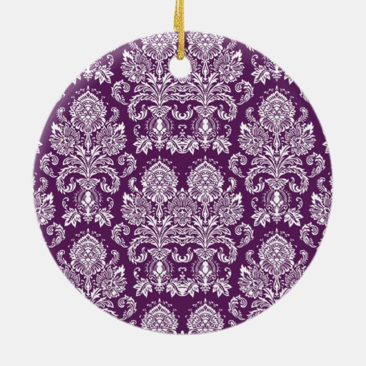 Paarse Victoriaans Damask Keramisch Ornament (Achterkant)